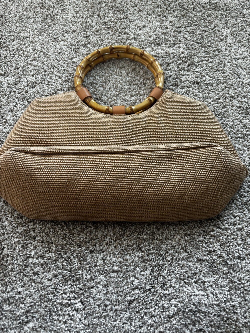 Handheld Tote with Bamboo Ring Handles - Beige - Picture 3 of 4